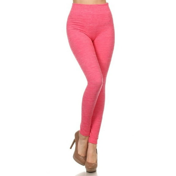 Women Fleece Lined Leggings Solid High Waist Strechy Leggings Athleisure Pants - Fuchsia