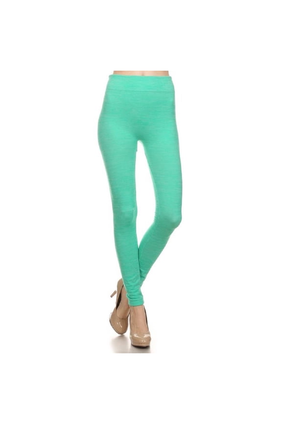 Women Fleece Lined Leggings Solid High Waist Strechy Leggings Athleisure Pants - Mint