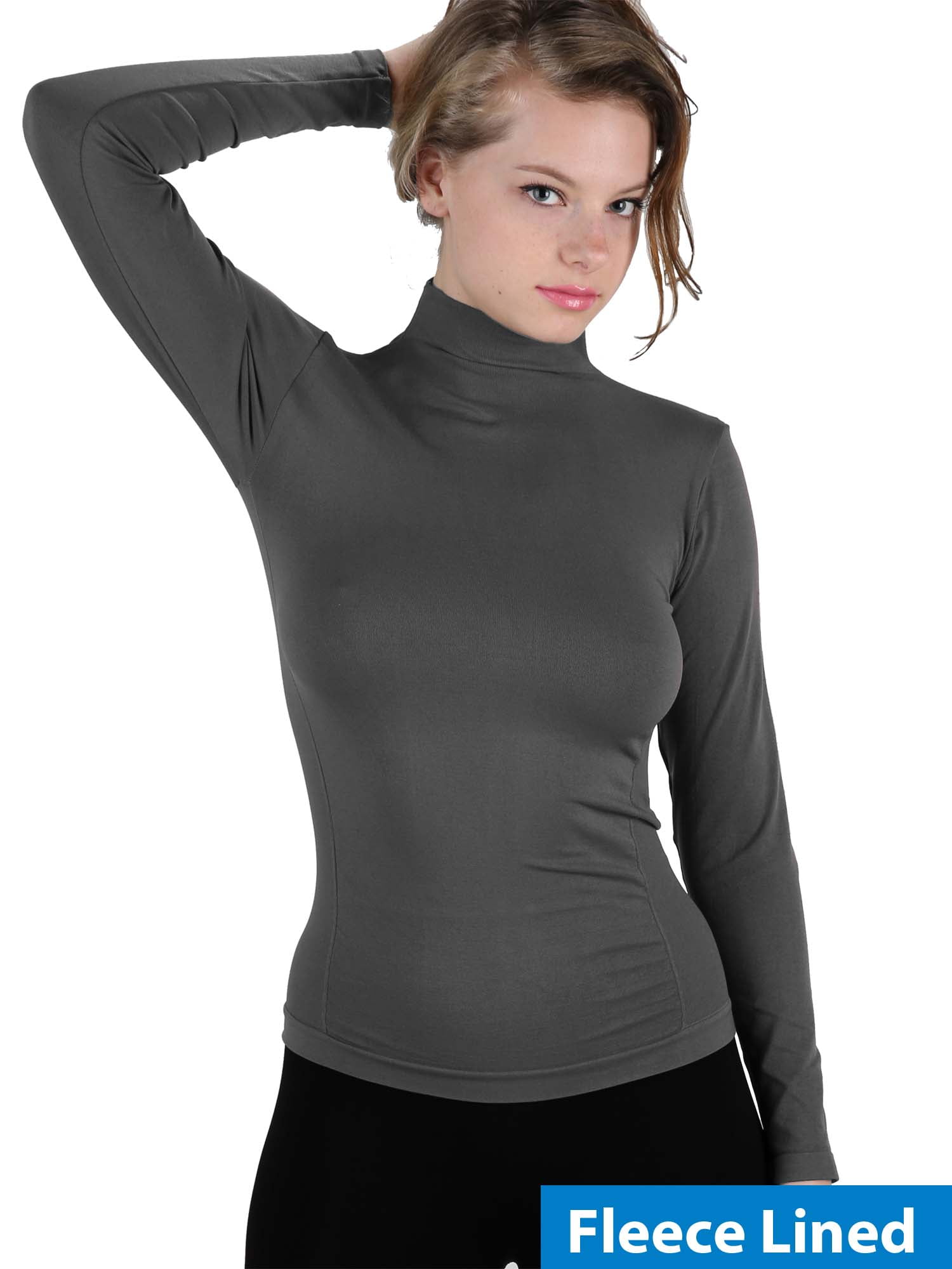 Women Fleece Lined Mock neck Turtleneck Long Sleeve Top Slim