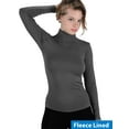 thumbnail image 1 of Women Fleece Lined Mock neck Turtleneck Long Sleeve Top Slim Fit Stretch Tight Shirt, 1 of 4