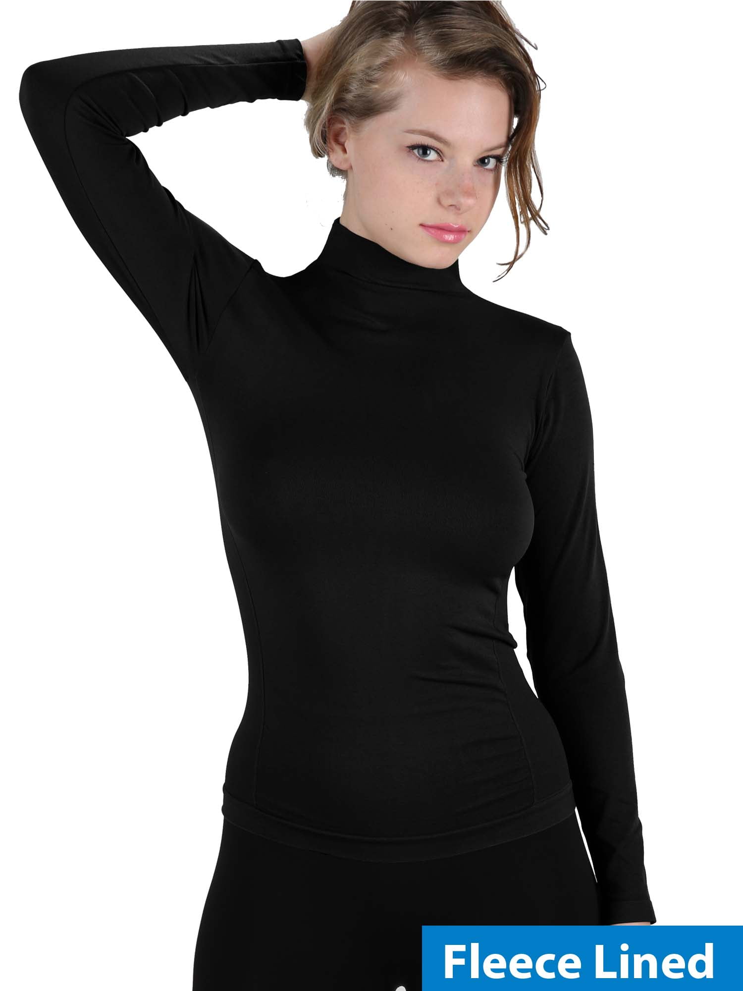Women Fleece Lined Mock neck Turtleneck Long Sleeve Top Slim Fit