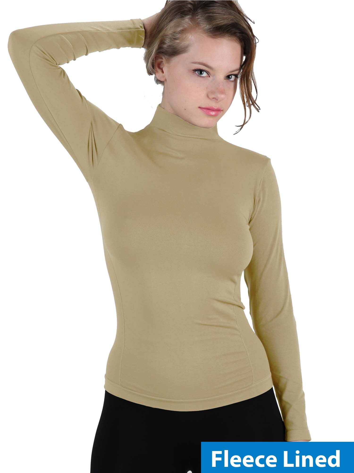 Women Long Sleeve Mock Neck Shirt Stretch Turtleneck Top Slim Fit