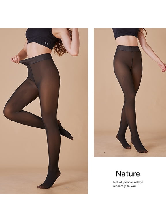 Women Fleece Lined Sheer Translucent Tights,Thick Warm Fake Skin Pantyhose Leggings,Cold Weather Thermal See Through Hosiery,Stretchy Winter Base Layer Leg Cover