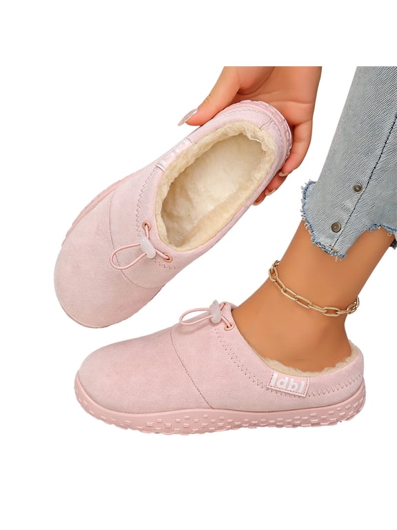 Women Fleece Lined Slip On Closed Back Mule Slippers, Soft Woven Outer Fabric, Thick Warm Plush Lining, Lug Anti Slip Outsole, Cozy Indoor Footwear for Fall Winter Bedroom Daily House Chores,Pink 6