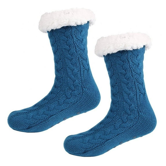 Women Fleece Lined Socks Cozy Winter Slipper Socks with Gripper Gray and Red, 5-10