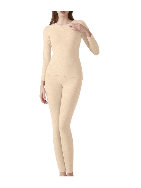 Women Fleece Lined Thermal Base Layer Set - Long Sleeve Shirt & Leggings for Cold Weather Skin XL