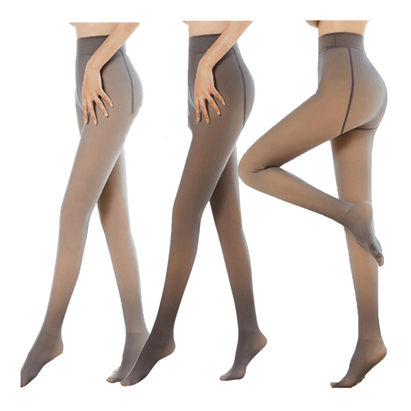 Women Control Top Fake Translucent Warm Leggings Fleece Lined Tights