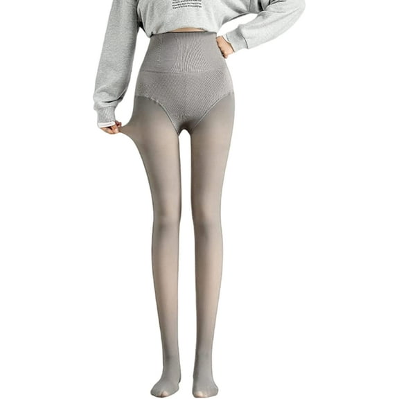 Women Fleece Lined Tights with Control Top, Sheer Warm High Waist Fake Translucent Pantyhose Opaque Leggings Winter Fall