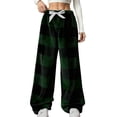 thumbnail image 1 of Women Fleece Lounge Pants Plaid Pajama Bottoms Plus Size Drawstring Elastic Waist Wide Leg Flannel Warm Trousers (M, Green), 1 of 6