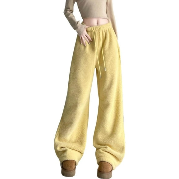 Women Pajama Pants Drawstring Warm Lounge Pants Women Yellow Pajama Pants Women with Pockets Christmas Pajamas Pants for Women