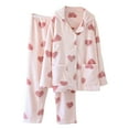 thumbnail image 1 of Women Fleece Pajama Set, Trendy Heart Graphic Turn-Down Collar Long Sleeve Soft Comfy Pj Sets House Wear, 1 of 4