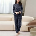 thumbnail image 1 of Women Fleece Pajama Set, Ultra Soft 2 Piece Long Sleeve PJs Set, Warm Pullover Winter Sleepwear Gray Free Size, 1 of 6