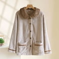 thumbnail image 1 of Women Fleece Pajama Tops Collared Button down Sleepwear Fuzzy Coat Long Sleeve Warm Winter Jacket with Pockets New Coffee M, 1 of 3