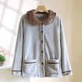 thumbnail image 1 of Women Fleece Pajama Tops Collared Button down Sleepwear Fuzzy Coat Long Sleeve Warm Winter Jacket with Pockets New Women's Sleepwear Plus Size Gray L, 1 of 9