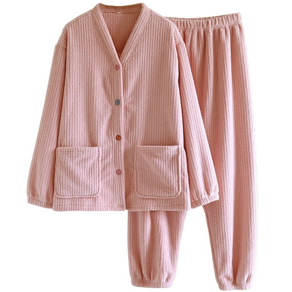 Women Pajamas Long Sleeve Fuzzy Sleepwear Pullover Pants Two Piece Womens Lounge Set
