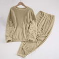 thumbnail image 1 of Women Fleece Pajamas Set, Long Sleeve Pullover Tops Joggers Pants Loungwear Warm Sleepwear Fuzzy Nightwear Outfits Khaki S, 1 of 1