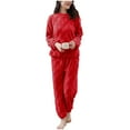 thumbnail image 1 of Women Fleece Pajamas Set Long Sleeve Warm Fluffy Sleepwear 2 Piece Loungewear Soft Plush Pjs Set Cozy Winter Outfit, 1 of 6