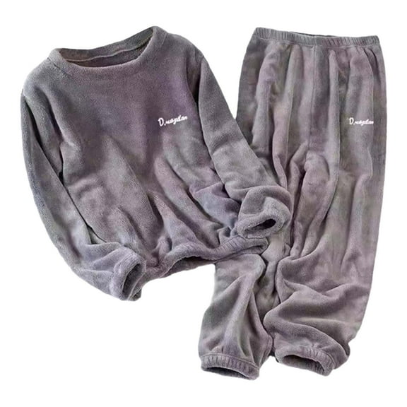 Women Fleece Pajamas Set Long Sleeve Warm Sleepwear High Elastic Crewneck Loungewear Sherpa Night