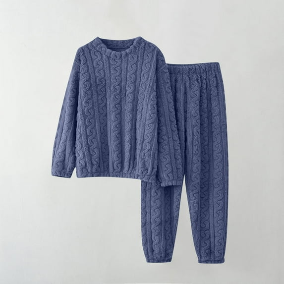 Women Fleece Pajamas Set Warm Winter Soft Loungewear Long Sleeve Pullover Tops and Jogger Pants Fuzzy Sleepwear Home Clothing Blue One Size