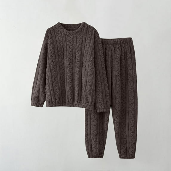 Women Fleece Pajamas Set Warm Winter Soft Loungewear Long Sleeve Pullover Tops and Jogger Pants Fuzzy Sleepwear Home Clothing Gray One Size