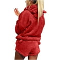 thumbnail image 1 of Women Fleece Pyjamas Set Fluffy Soft Hooded Twosie Pyjama Sets Teddy Bear Shorts Pjs Sherpa Fleece Loungewear Winter Warm Cosy Nightwear Comfort Loose Fit 2 Piece Outfit with Bear Ear Pockets Ladies, 1 of 4