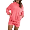 thumbnail image 1 of Women Fleece Pyjamas Set, Fluffy Soft Hooded Twosie Pyjama Sets Women Shorts Pjs Sherpa Fleece Loungewear Winter Warm Cosy Nightwear Lounge Wear Comfort Loose Fit 2 Piece Set with Pockets Ladies, 1 of 6
