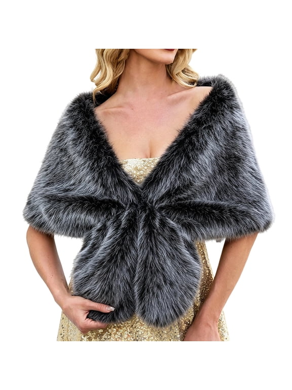 Women Fleece Shawl Wrap, Fluffy Stole Cape, Elegant Shoulder Shrug, Winter Bridal Wrap for Wedding Evening Formal