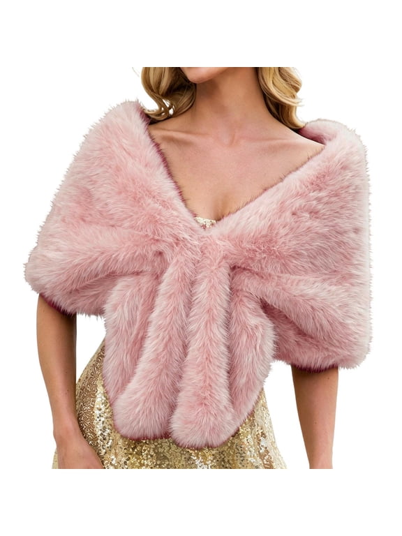 Women Fleece Shawl Wrap, Fluffy Stole Cape, Elegant Shoulder Shrug, Winter Bridal Wrap for Wedding Evening Formal