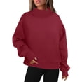 thumbnail image 1 of Women Fleece Sweatshirt Casual Loose Drop Shoulder Mock Neck Pullover Sweatshirts Solid Color Trendy Fall Winter Warm Tops, 1 of 5
