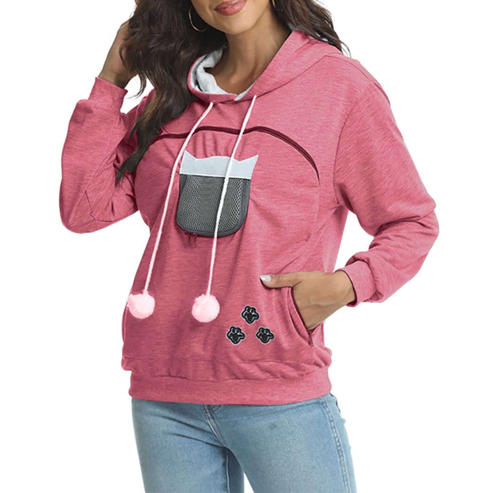 Women Fleece Sweatshirt Dog Cat Holder Carrier Pullover Top Pet Pouch