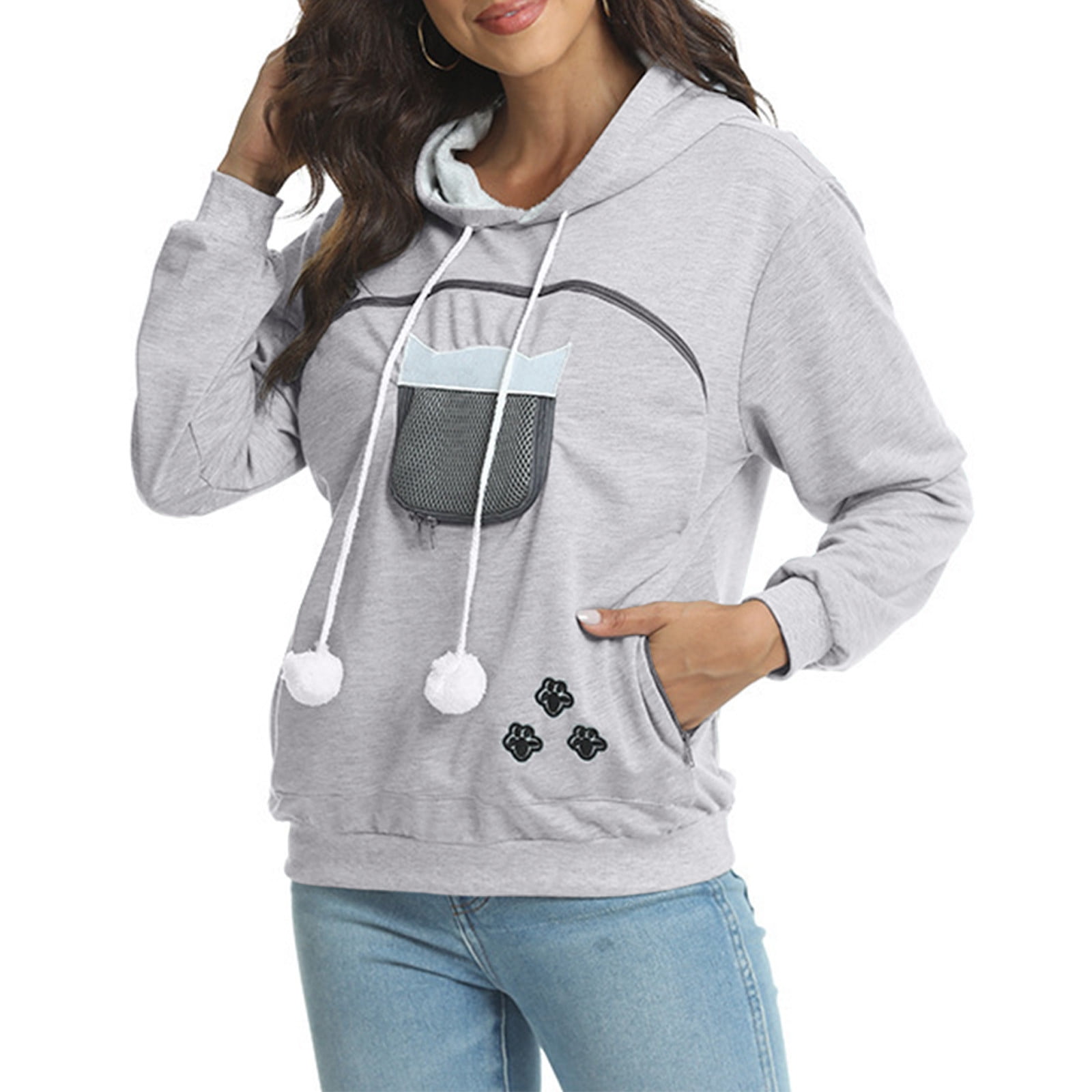 Women Fleece Sweatshirt Dog Cat Holder Carrier Pullover Top Pet Pouch Pullover Top Hoodies
