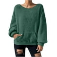thumbnail image 1 of Women Fleece Sweatshirt Lightweight Warm Crew Neck Long Sleeve Hoodies Loose Fall Fashion Pullover Tops with Pockets Green XXXXL, 1 of 9