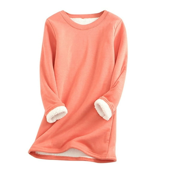 Women Fleece Sweatshirt Winter Thick Warm Crew Neck Long Sleeve Underwear Plus Size Solid Color Pullover Tops
