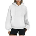 thumbnail image 1 of Women Fleece Sweatshirts and Hoodies, Long Sleeved Hooded Drawstring Hoody Oversized Pullover s Fall Winter Casual Loose Activewear Tops Warm Sweaters Teen Girls Preppy Clothes S-XXL, 1 of 6