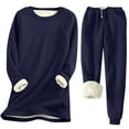thumbnail image 1 of Women Fleece Sweatsuit 2 Pieces Outfit Winter Warm Sherpa Lined Tracksuit Solid Color Thermal Crewneck Sweatshirts and Sweatpants Set 2024, 1 of 4