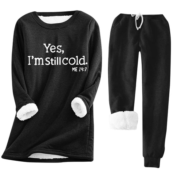 Women Fleece Sweatsuit 2 Pieces Outfit Womens Yes Im Still Freezing Me 24/7 Winter Warm Sherpa Lined Tracksuit Crewneck Sweatshirts and Sweatpants Set House Loungewear 2023