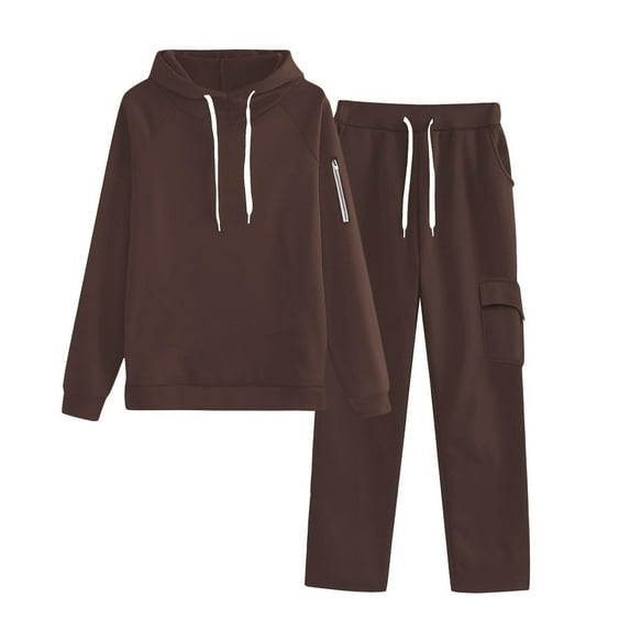 Women Fleece Sweatsuit Sets Casual Long Sleeve Pullover Hoodies Loose Pants Comfy Lightweight Fall Winter Tracksuit With Pocket