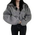 thumbnail image 1 of Women Fleece Zip Up Jacket Cute Y2K Winter Warm Trendy Crop Coat Shacket Outerwear Aesthetic Clothes Gray M, 1 of 8