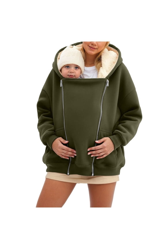 Women Zip Up Maternity Hoodie 2 in 1 Baby Wearing Kangaroo Sweatshirt Winter Warm Jacket