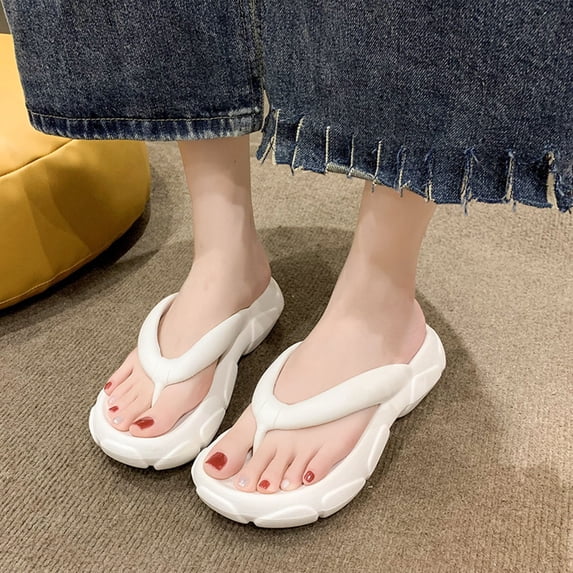 Women Flip Flops Non- Slides Sandals Casual Soft slipper Women's Platform Flip Flop With Arch Support Casual Comfortable Flip Flops Summer Beach Sandals Thong Slippers White CN:40/US:7.5