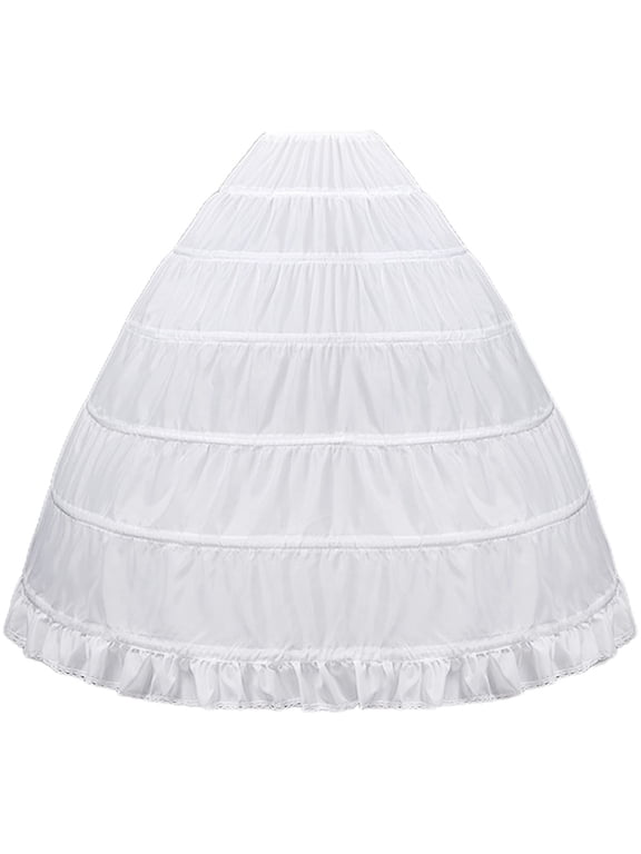 Women Floor-Length Full A-Line Crinoline 6 Hoop Bridal Wedding Dress Slip Petticoat Gown Long Skirt Drawstring Waist Ruffles Hem Big Underskirt