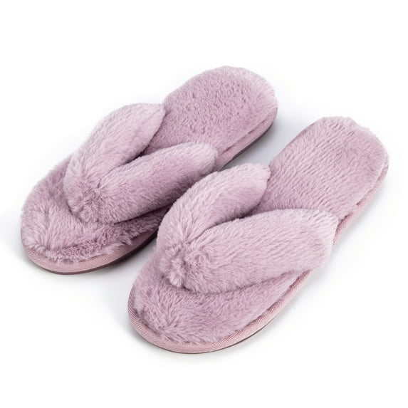 Women Flop Anti-Slip Slipper Fashion Collocation Cross Band Fuzzy Furry Slippers For Post-bath Spa Holiday Shopping