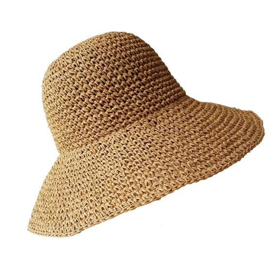 Women Floppy Straw Sun Hat Foldable Packable Wide Brim Summer Beach Hat Bucket Hat