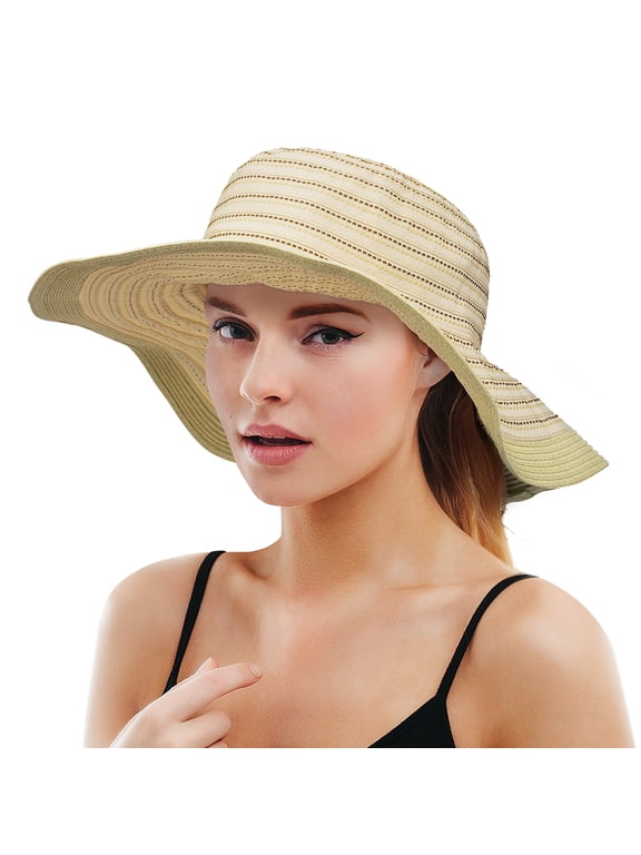 Women Floppy Sun Beach Hats w/ Wide Brim Straw Edge Summer UV Protection Foldable Gardening Hiking Cap by Solaris
