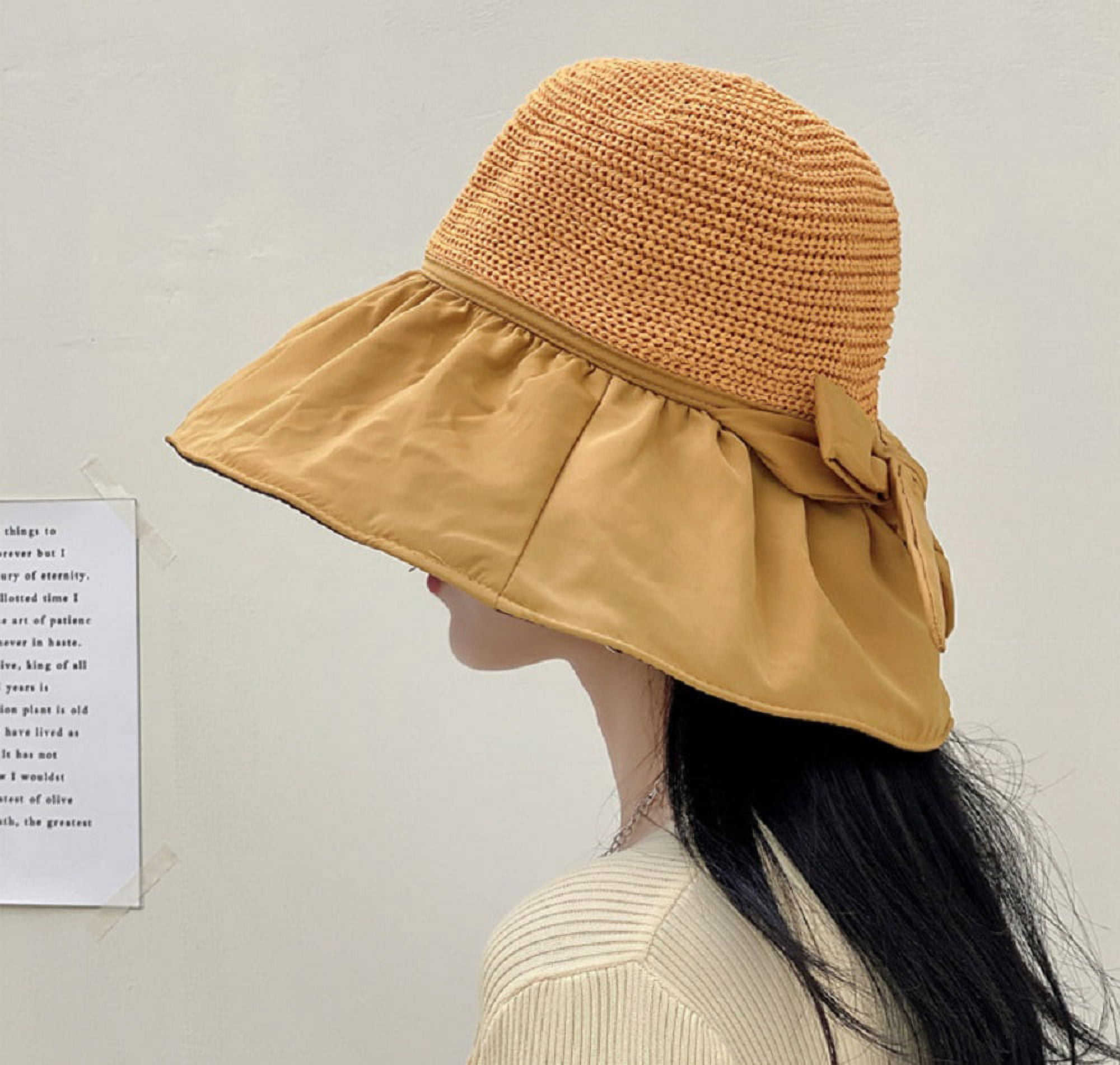 Women Floppy Sun Beach Straw Hats Wide Brim Packable Summer Cap Foldable  Roll up Sun Straw Hat for Women Girl UPF 50+ Khaki 