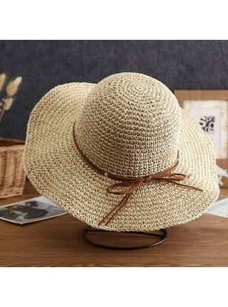 Peaoy Straw Sun Hat Wide Brim Hat Foldable Ponytail Hat Roll up