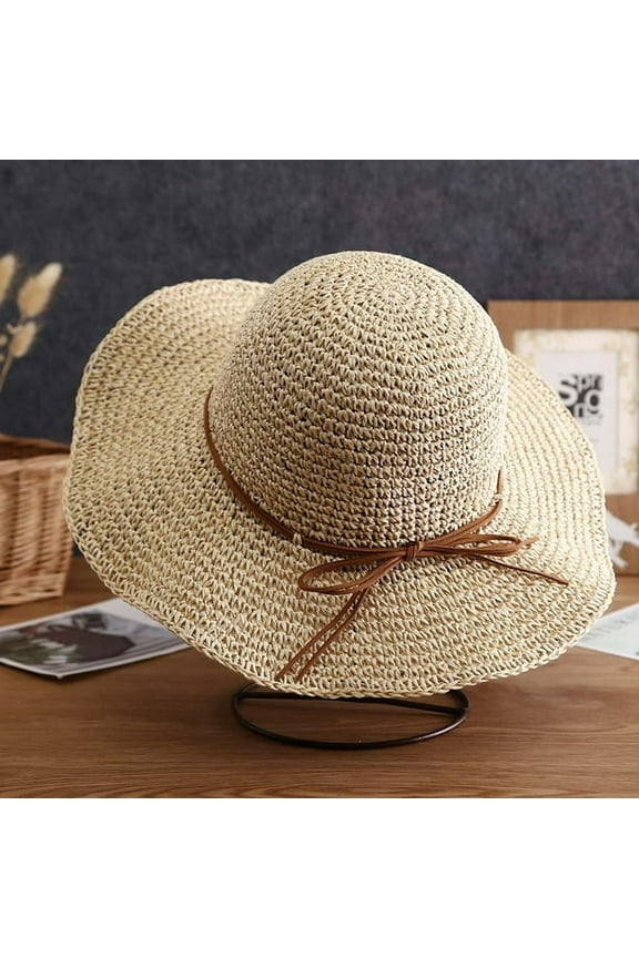 Women Floppy Sun Hat Summer Wide Brim Beach Cap Packable Cotton Straw Hat for Travel