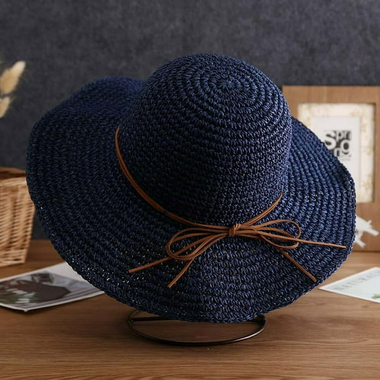 Macgin Women Floppy Sun Hat Summer Wide Brim Beach Cap Packable Cotton Straw Hat for Travel, Women's, Size: One size, Blue