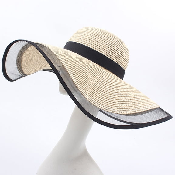 Women Floppy Sun Hat with Wide Brim—Foldable Roll-Up Straw Beach Hat UPF 50(Beige)
