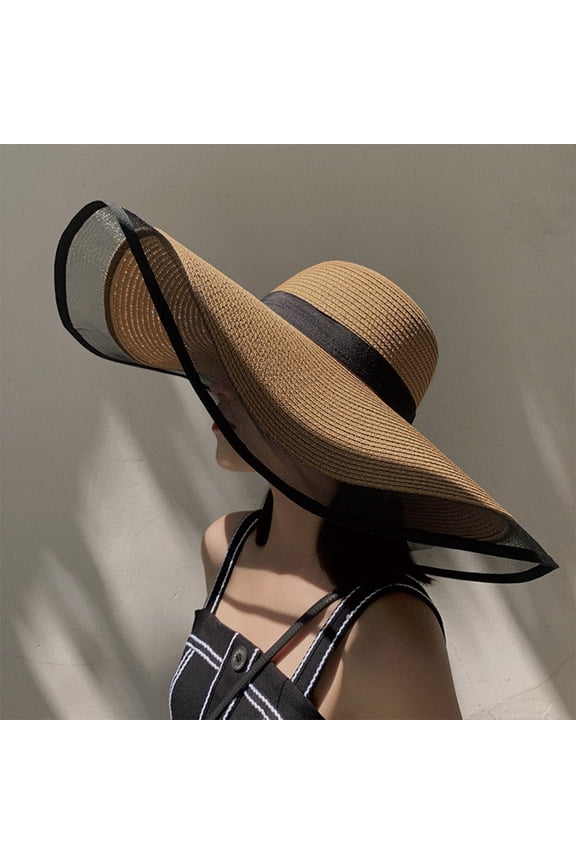 Women Floppy Sun Hat with Wide Brim—Foldable Roll-Up Straw Beach Hat UPF 50(Khaki)